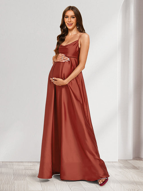 A-Line/Princess Cowl Neck Sleeveless Floor-Length Baby Shower Bridesmaid Dresses with Pleats