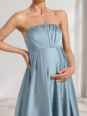 A-Line/Princess Strapless Ruched Long Baby Shower Bridesmaid Dresses with Split Side