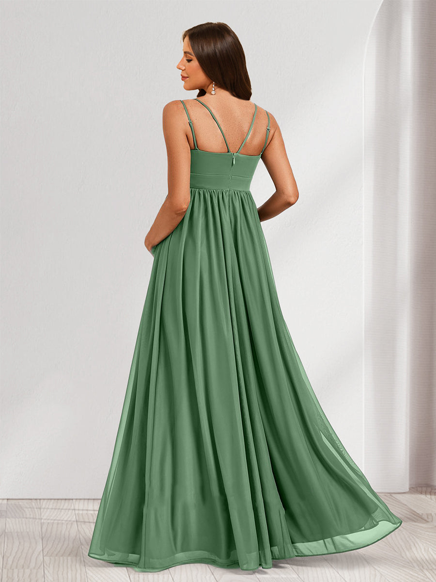 A-Line/Princess Straps Ruched Floor-Length Baby Shower Bridesmaid Dresses with Pleats