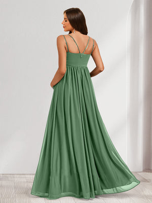 A-Line/Princess Straps Ruched Floor-Length Baby Shower Bridesmaid Dresses with Pleats