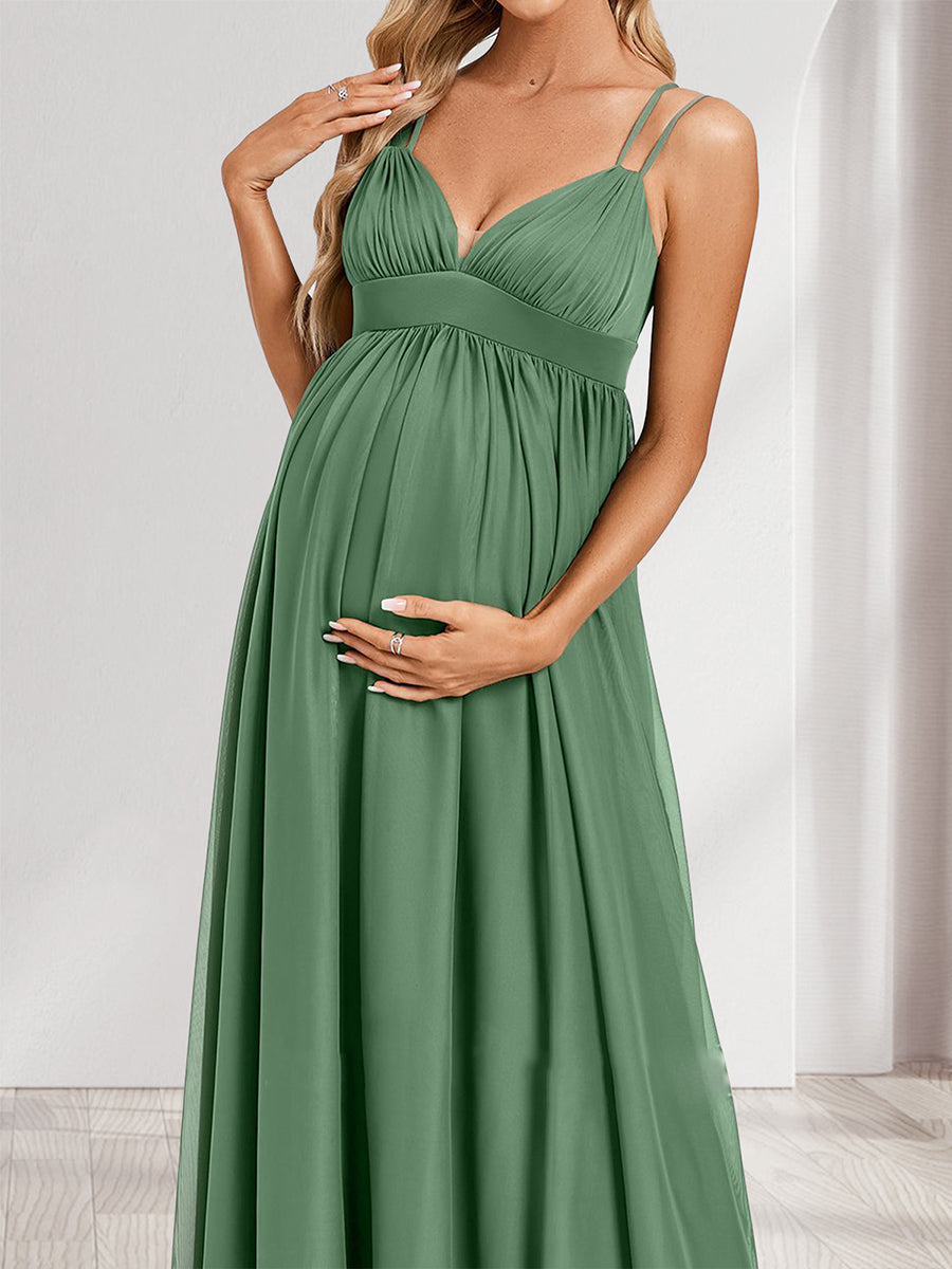 A-Line/Princess Straps Ruched Floor-Length Maternity Bridesmaid Dresses with Pleats