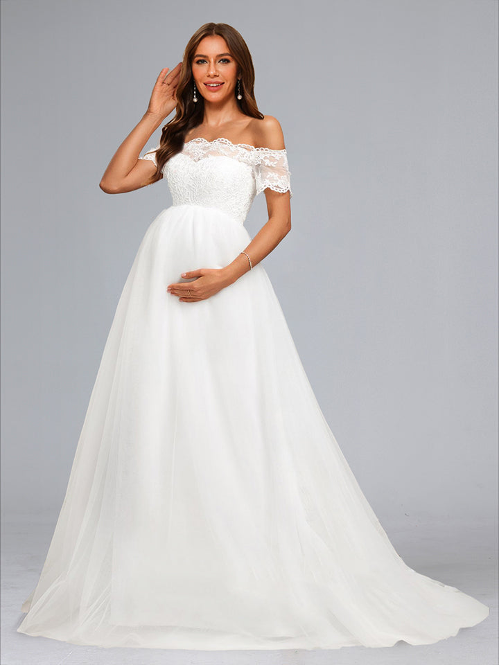 Ball Gown Off-the-Shoulder Maternity Wedding Dresses with Lace Appliques