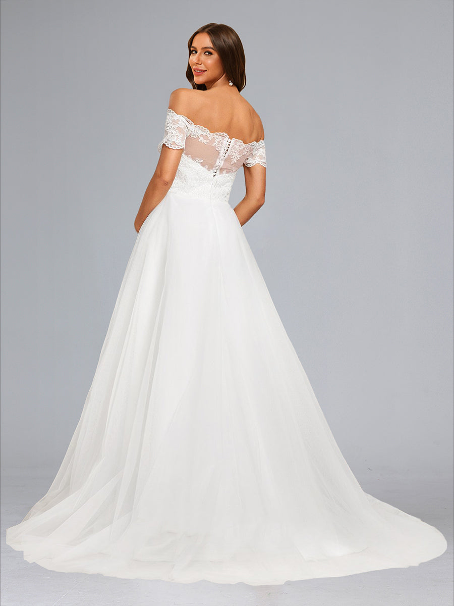 Ball Gown Off-the-Shoulder Maternity Wedding Dresses with Lace Appliques