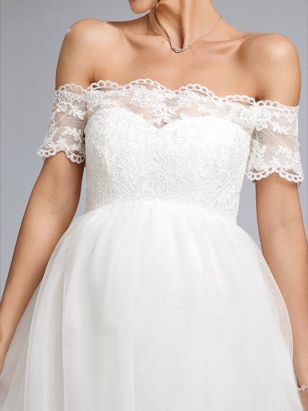 Ball Gown Off-the-Shoulder Baby Shower Wedding Dresses with Lace Appliques