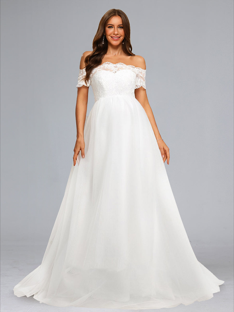 Ball Gown Off-the-Shoulder Maternity Wedding Dresses with Lace Appliques