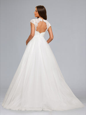 A-Line/Princess V-Neck Long Tulle Luxurious Baby Shower Wedding Dresses with Appliques