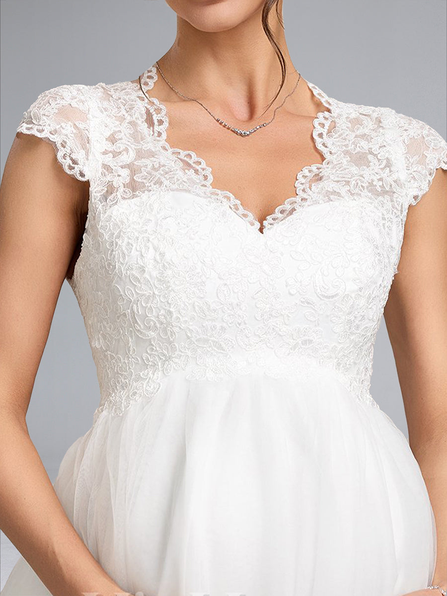 A-Line/Princess V-Neck Long Tulle Luxurious Maternity Wedding Dresses with Appliques