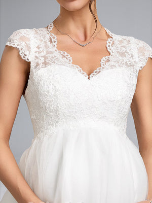 A-Line/Princess V-Neck Long Tulle Luxurious Baby Shower Wedding Dresses with Appliques