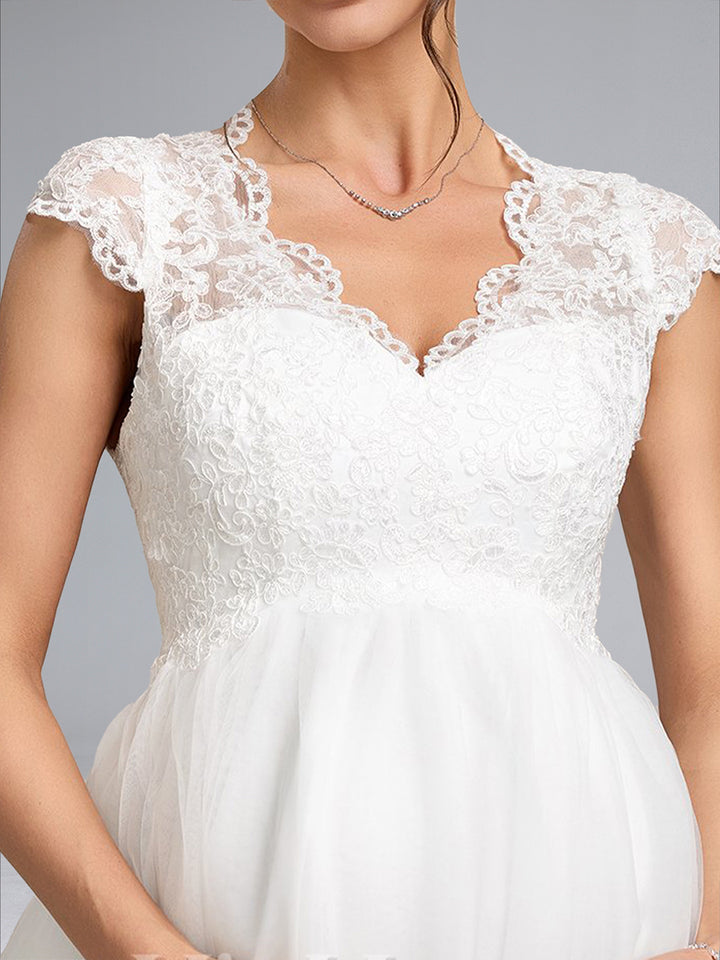 A-Line/Princess V-Neck Long Tulle Luxurious Maternity Wedding Dresses with Appliques