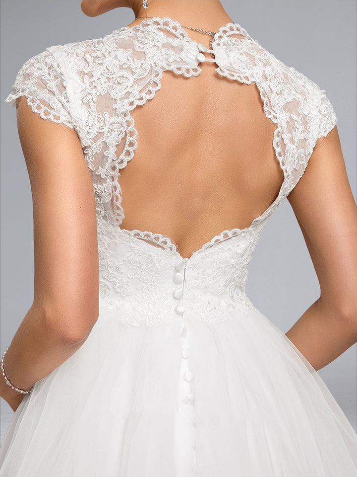 A-Line/Princess V-Neck Long Tulle Luxurious Maternity Wedding Dresses with Appliques