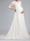 A-Line/Princess Scoop 3/4 Sleeves Chiffon Maternity Wedding Dresses with Lace Appliques