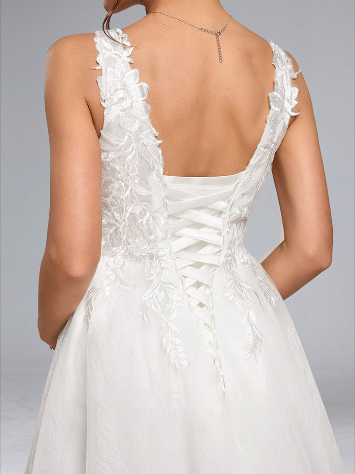 Ball Gown V-Neck Sleeveless Long Elegant Maternity Wedding Dresses with Appliques