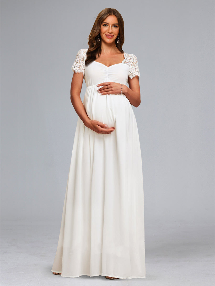 A-Line/Princess Sweetheart Short Sleeves Ruched Maternity Wedding Dresses with Appliques