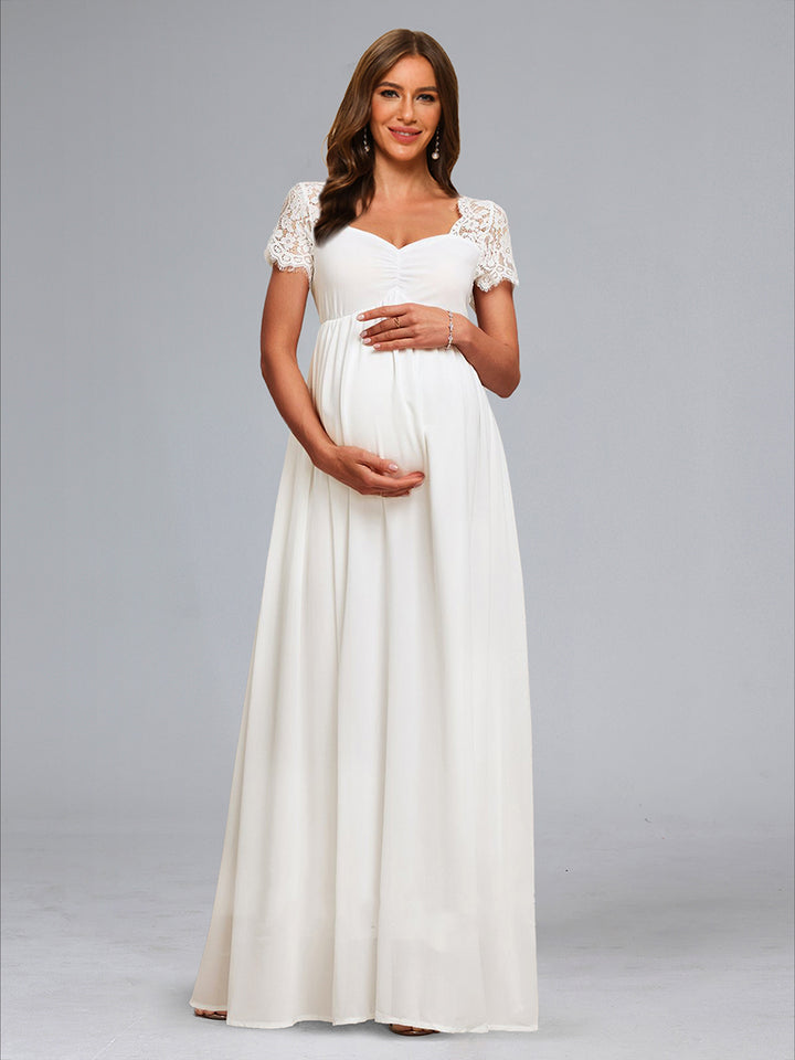 A-Line/Princess Sweetheart Short Sleeves Ruched Maternity Wedding Dresses with Appliques