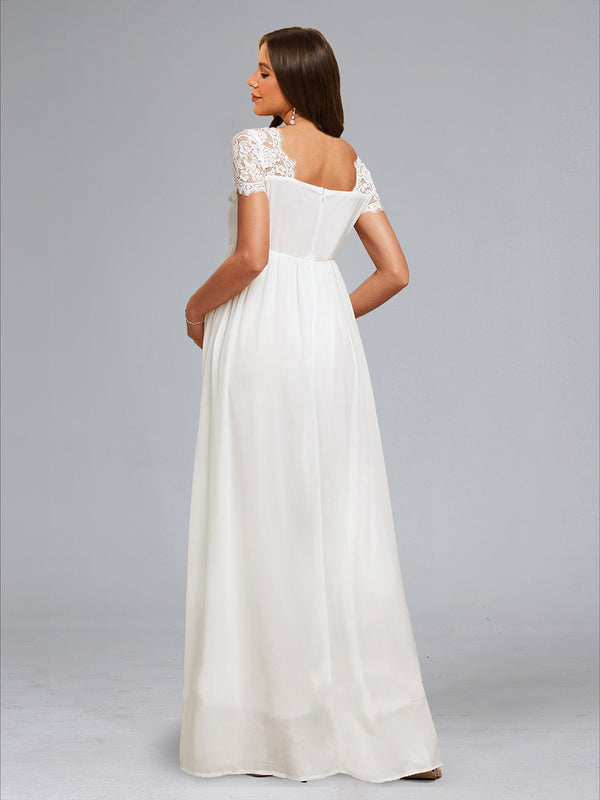 A-Line/Princess Sweetheart Short Sleeves Ruched Baby Shower Wedding Dresses with Appliques