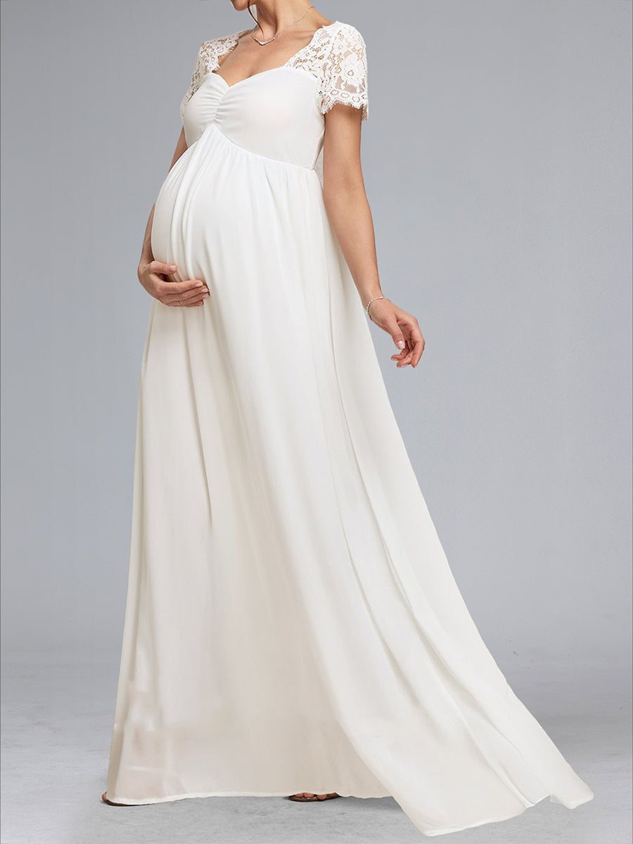 A-Line/Princess Sweetheart Short Sleeves Ruched Maternity Wedding Dresses with Appliques