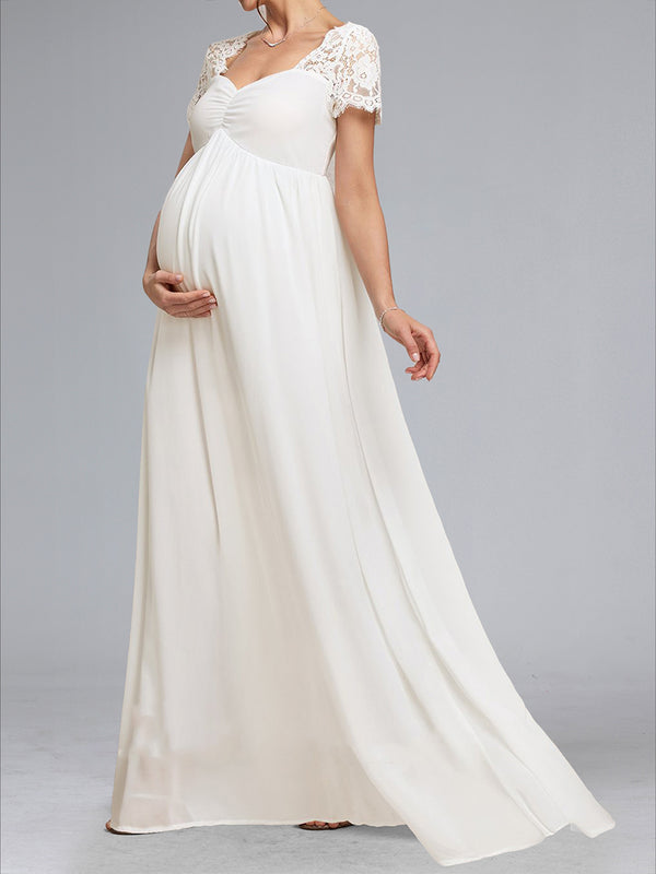 A-Line/Princess Sweetheart Short Sleeves Ruched Baby Shower Wedding Dresses with Appliques