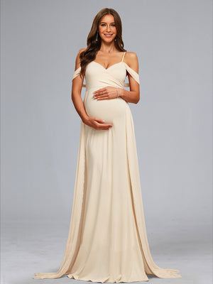 A-Line/Princess Cold Shoulder Floor-Length Baby Shower Wedding Dresses