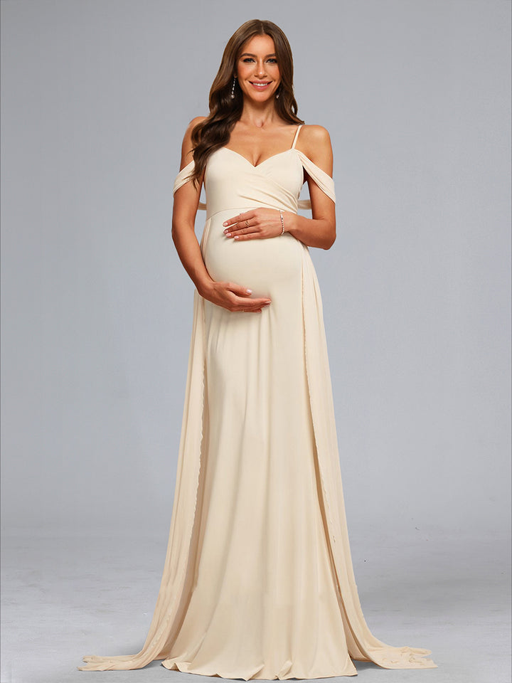 A-Line/Princess Cold Shoulder Floor-Length Maternity Wedding Dresses