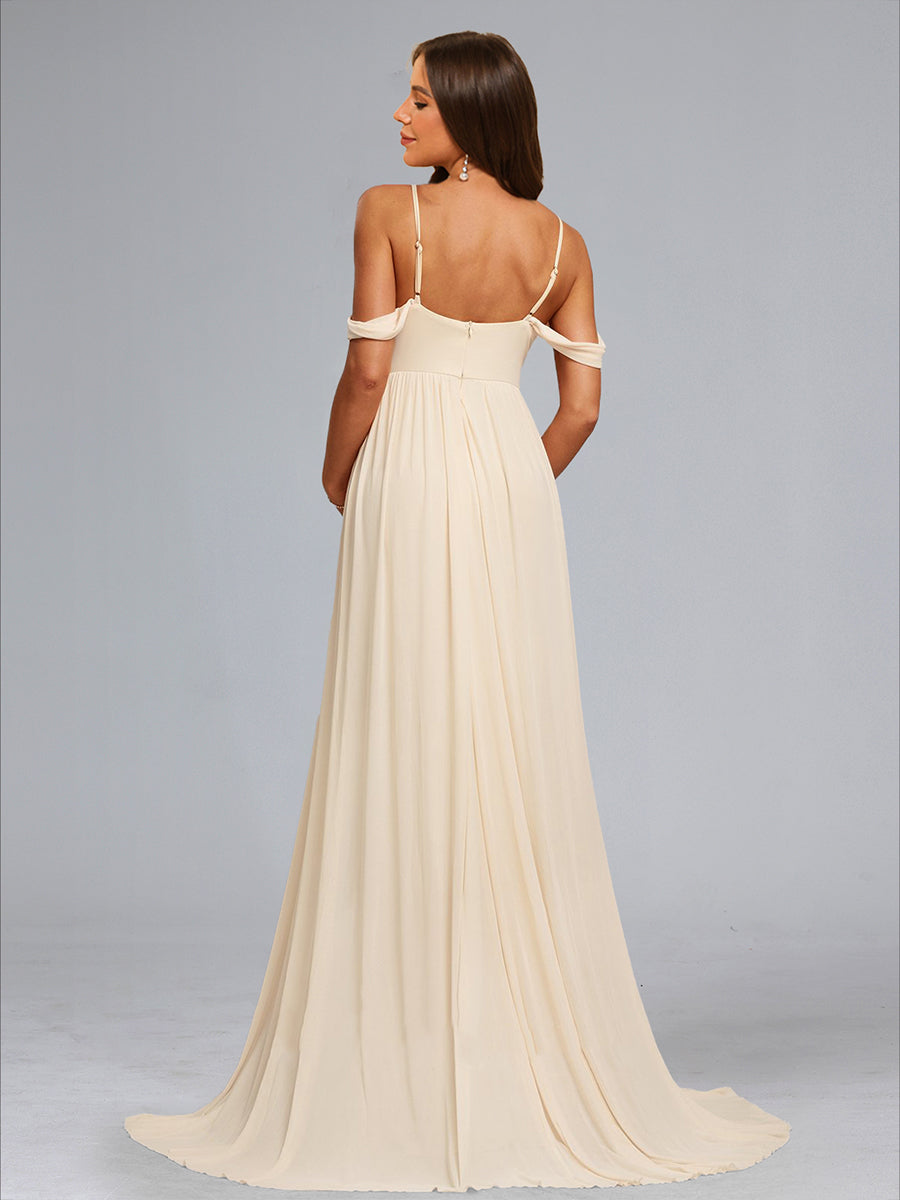 A-Line/Princess Cold Shoulder Floor-Length Baby Shower Wedding Dresses