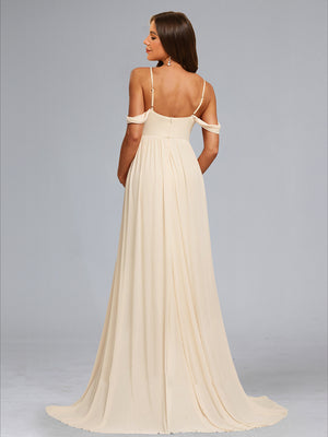 A-Line/Princess Cold Shoulder Floor-Length Baby Shower Wedding Dresses