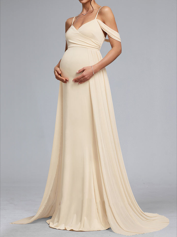 A-Line/Princess Cold Shoulder Floor-Length Maternity Wedding Dresses
