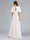 A-Line/Princess V-Neck Ruched Flutter Sleeves Long Maternity Wedding Dresses with Ruffles