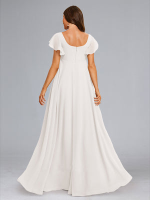Chiffon A-Line/Princess Square Neck Baby Shower Wedding Dresses with Ruffles & Split Side