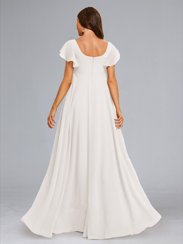 Chiffon A-Line/Princess Square Neck Maternity Wedding Dresses with Ruffles &amp; Split Side