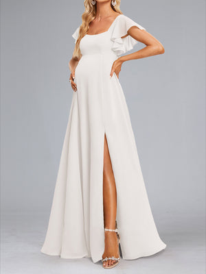 Chiffon A-Line/Princess Square Neck Baby Shower Wedding Dresses with Ruffles & Split Side