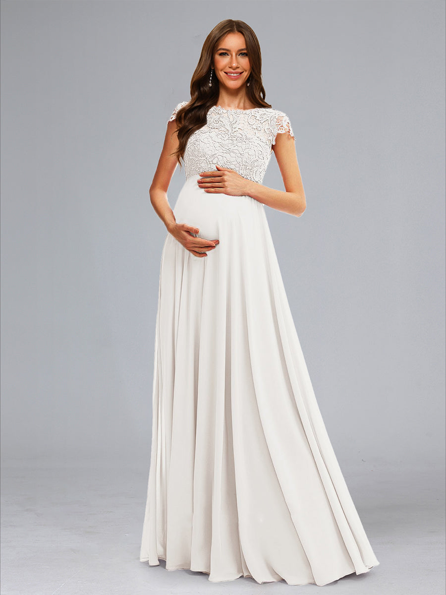 A-Line/Princess Scoop Lace Floor-Length Maternity Wedding Dresses with Appliques
