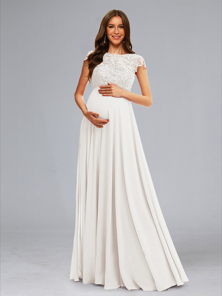 A-Line/Princess Scoop Lace Floor-Length Maternity Wedding Dresses with Appliques