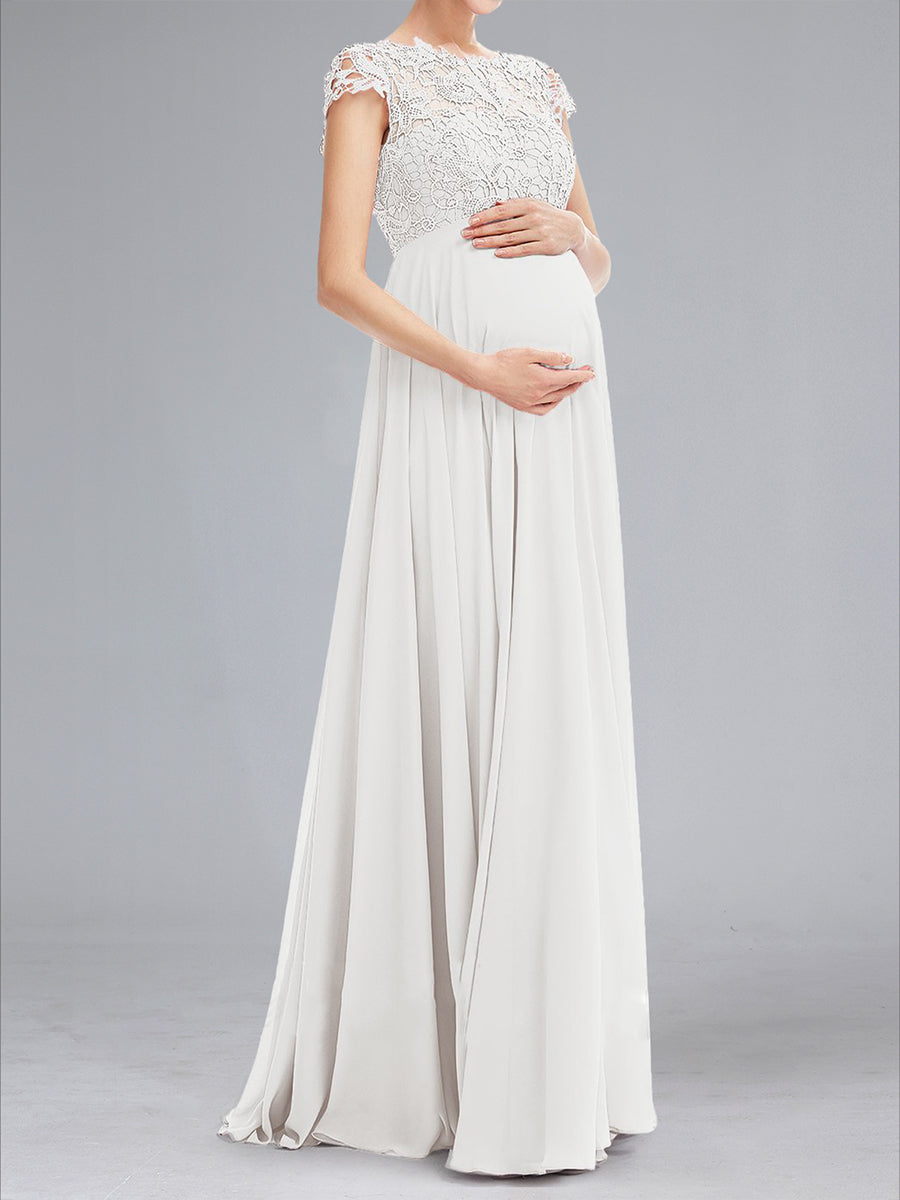 A-Line/Princess Scoop Lace Floor-Length Maternity Wedding Dresses with Appliques