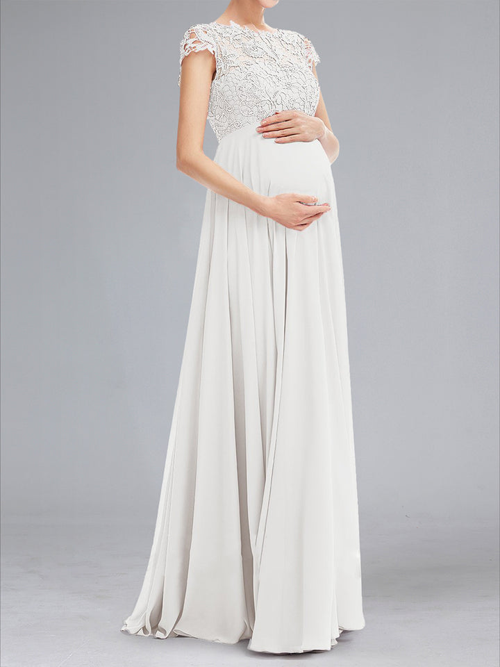 A-Line/Princess Scoop Lace Floor-Length Maternity Wedding Dresses with Appliques