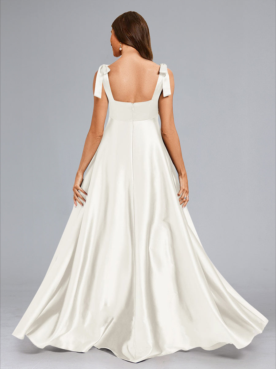 A-Line/Princess Square Neck Sleeveless Long Maternity Wedding Dresses with Split Side