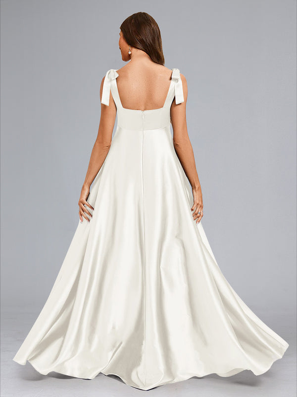 A-Line/Princess Square Neck Sleeveless Long Baby Shower Wedding Dresses with Split Side