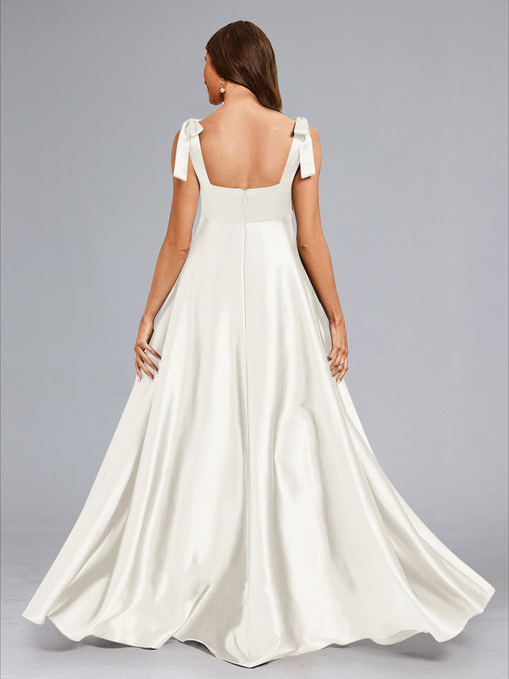 A-Line/Princess Square Neck Sleeveless Long Maternity Wedding Dresses with Split Side