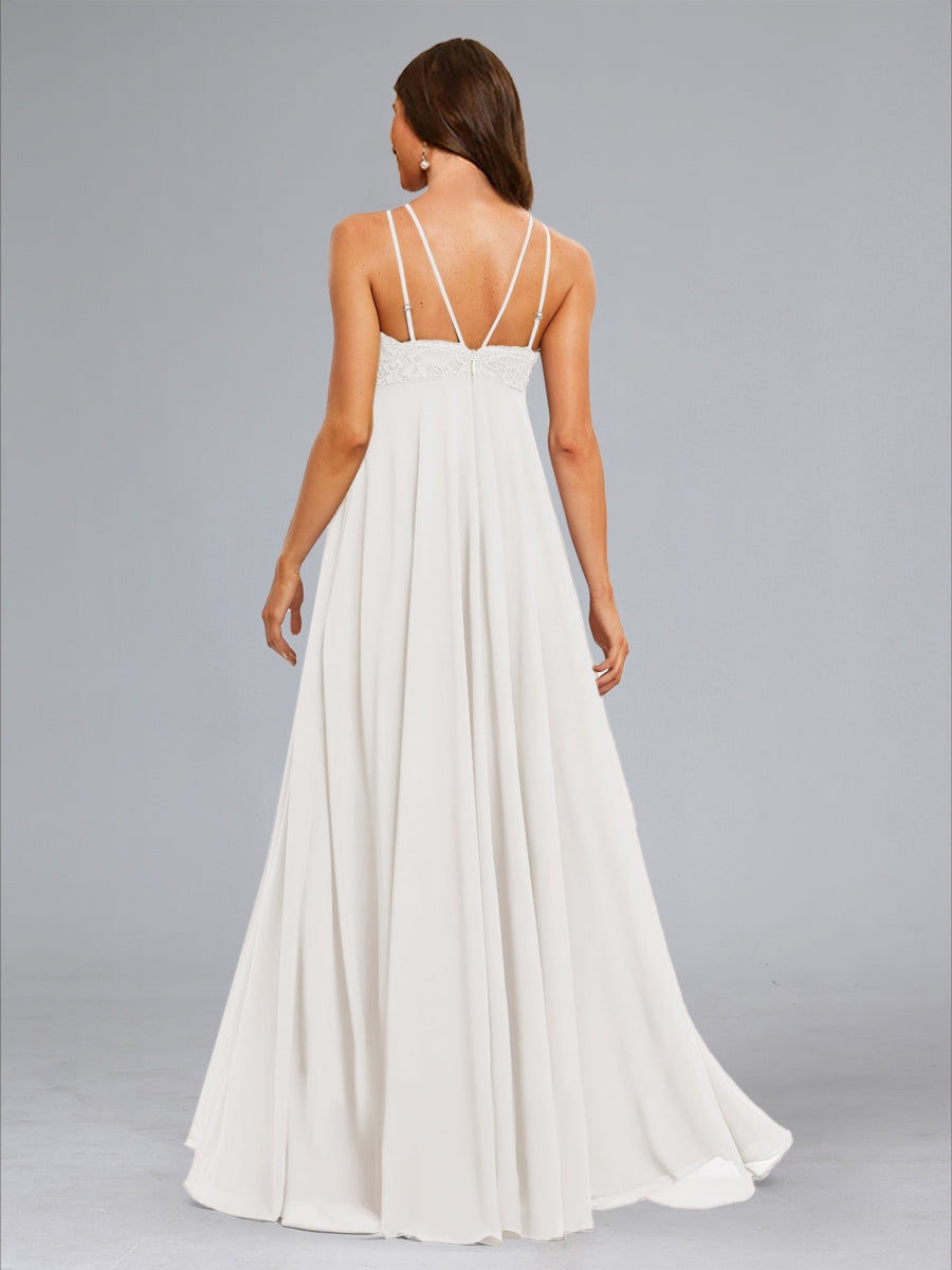 Chiffon A-Line/Princess Halter Sleeveless Floor-Length Maternity Wedding Dresses with Lace