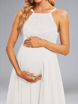 Chiffon A-Line/Princess Halter Sleeveless Floor-Length Baby Shower Wedding Dresses with Lace