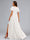 A-Line/Princess V-Neck Flutter Sleeves Ruched Elegant Maternity Wedding Dresses with Sash & Split Side