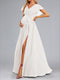 A-Line/Princess V-Neck Flutter Sleeves Ruched Elegant Maternity Wedding Dresses with Sash & Split Side