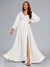 A-Line/Princess V-Neck Long Sleeves Ruched Floor-Length Baby Shower Wedding Dresses with Side Slit & Ruffles