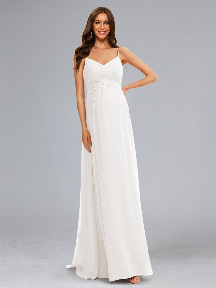A-Line/Princess Spaghetti Straps Sleeveless Ruched Chiffon Maternity Wedding Dresses
