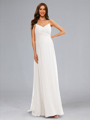 A-Line/Princess Spaghetti Straps Sleeveless Ruched Chiffon Baby Shower Wedding Dresses