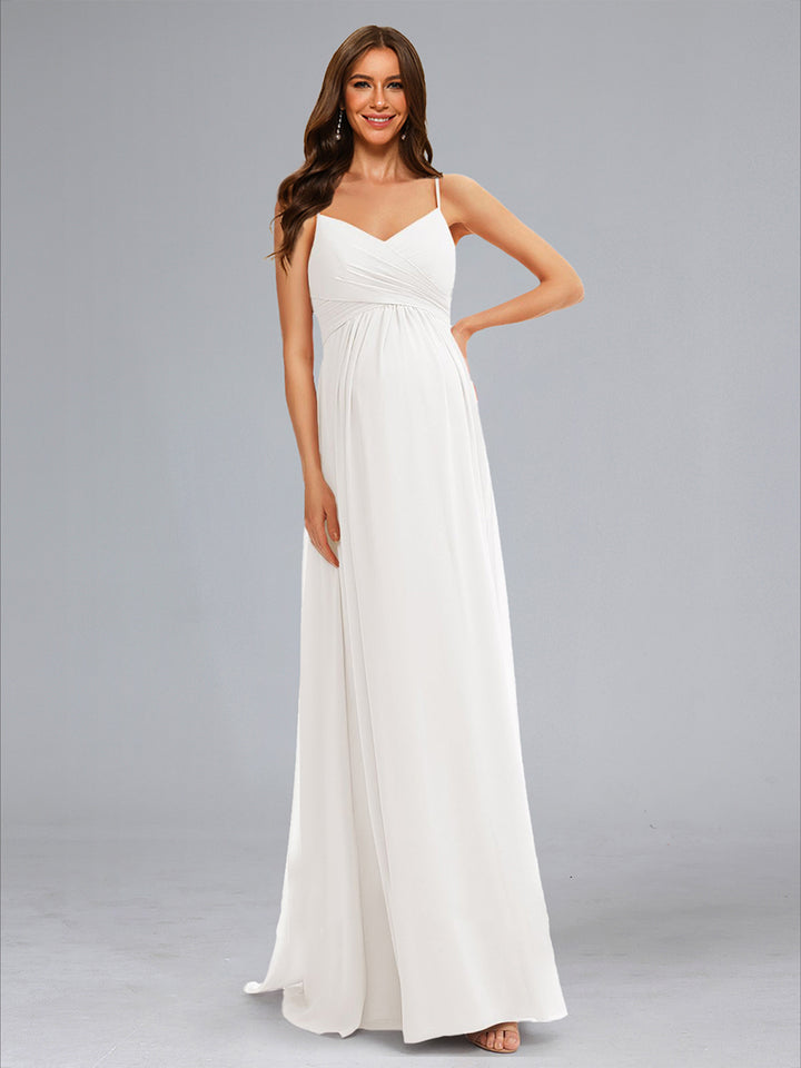 A-Line/Princess Spaghetti Straps Sleeveless Ruched Chiffon Maternity Wedding Dresses