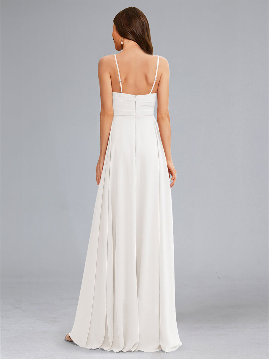 A-Line/Princess Spaghetti Straps Sleeveless Ruched Chiffon Maternity Wedding Dresses