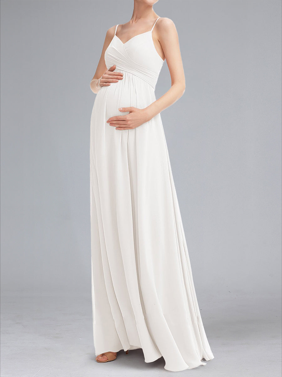 A-Line/Princess Spaghetti Straps Sleeveless Ruched Chiffon Maternity Wedding Dresses