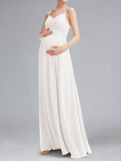 A-Line/Princess Spaghetti Straps Sleeveless Ruched Chiffon Baby Shower Wedding Dresses