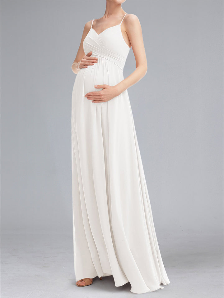 A-Line/Princess Spaghetti Straps Sleeveless Ruched Chiffon Maternity Wedding Dresses