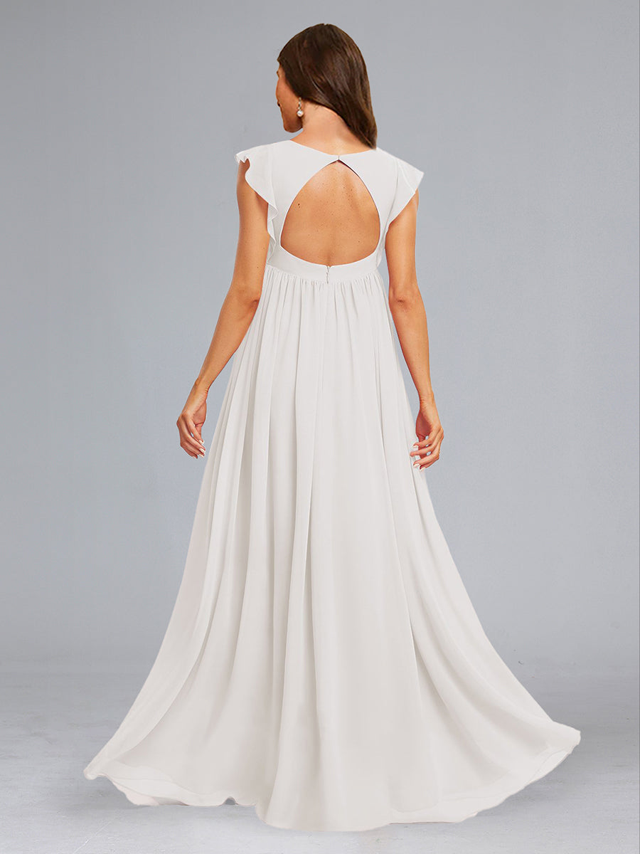 A-Line/Princess Chiffon Sleeveless Ruched Floor-Length Maternity Wedding Dresses with Ruffles